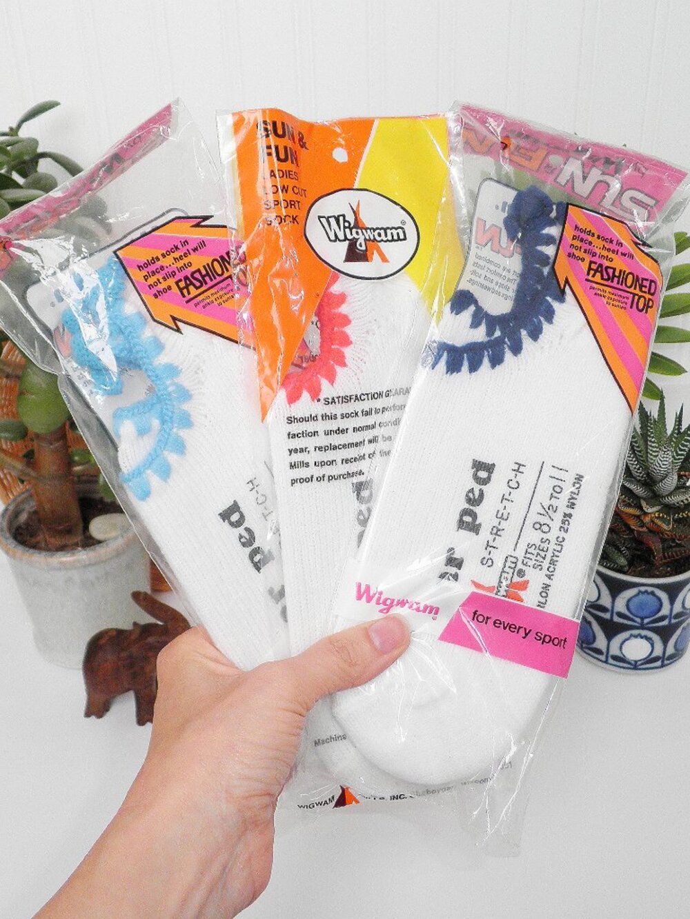 Vintage Trio of 1960s WIGWAM Sun & Fun Low Cut Bobby Socks with Blanket Stitch